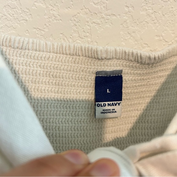 Old Navy Tie Front Dress Large White Fit & Flare Smocked Linen-Blend Mini Smock - Picture 9 of 11